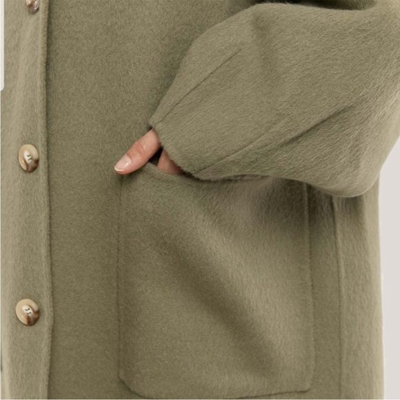 Funnel Collar Puff Sleeve Wool-Alpaca Coat (Army Green) - Gentle Herd - Picture 6 of 11
